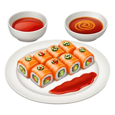 Maki rolls with sauce on top in a plate sticker