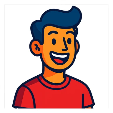 portrait of a happy young man, smiling, cheerful expression in vibrant toon style sticker
