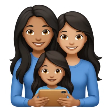 black long haired mom with one daughter happy sticker