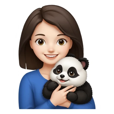 an brunette hair girl holding her white pomeranian dog that looks like a panda sticker