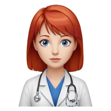 female doctor with red hair, blue eyes, and bangs sticker
