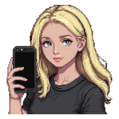 blonde girl taking a selfie sticker