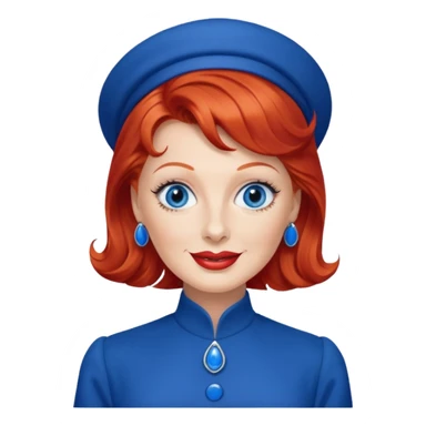 Lucille Ball with blue eyes, red hair, cobalt blue outfit sticker