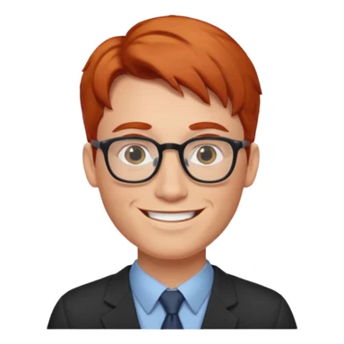 redhead male teacher with middle part and glasses sticker