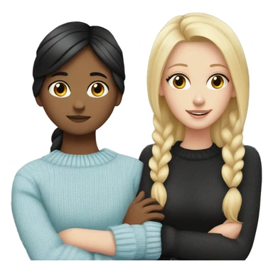Blonde white girl wearing light blue sweater hugging black haired white girl wearing black sweater sticker