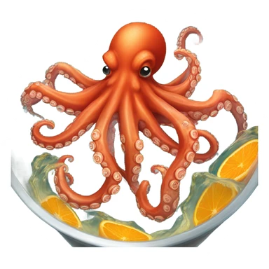 Red octopus swimming in orange juice   sticker