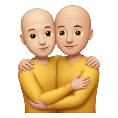 two fit bald men of different heights embracing, clear and simple, emoji style sticker