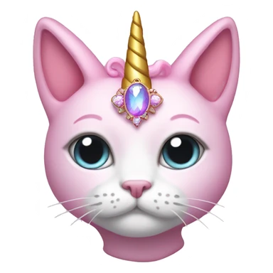 Pink cat with a unicorn horn wearing a tiara sticker