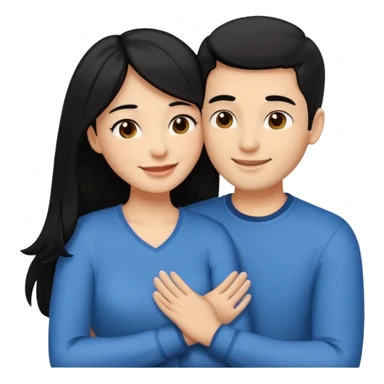An emoji of a happy couple, the woman has long black hair and a light brown skin tone, while the man has short black hair and a white skin tone. They are in a romantic pose, expressing love and joy with warm facial expressions and affectionate gestures. sticker