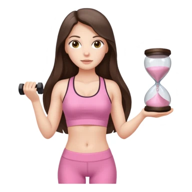 white brunette girl long hair with hazel eyes in light pink workout with hourglass shaped body sticker