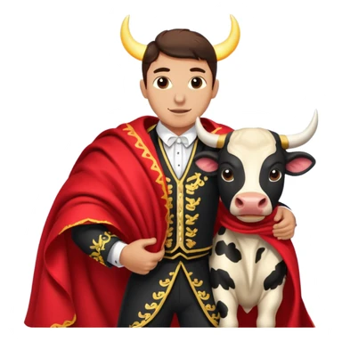 bull fighting where man has red blanket and bull runs past it sticker