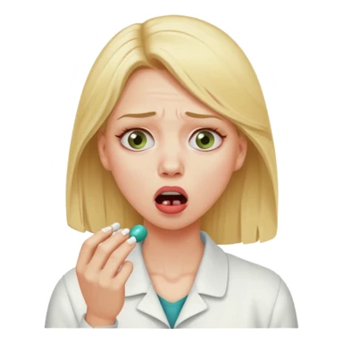 Blond hair woman choking taking a pill sticker