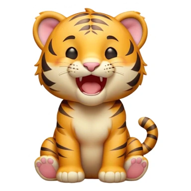 Cinematic Cute Yawning Tiger Cub Portrait Emoji, Head tilted slightly with a dramatic, wide-open yawn, showcasing a small, plush body with drowsy, half-closed eyes and an open, relaxed expression, Simplified yet irresistibly adorable features, highly detailed, glowing with a soft, cozy wild glow, high shine, relaxed yet expressive, stylized with a dash of whimsical jungle charm, soft glowing outline, capturing the essence of a drowsy yet affectionate tiger cub that appears ready to stretch out for a nap! sticker