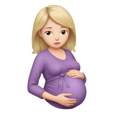 pregnant woman with neatly tied hair looking tired touching her big belly softly and breath slowly sticker