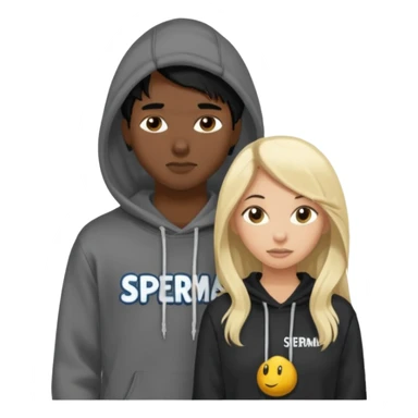 I want it to be this emote 🙍‍♂️
of a guy with black hair and a black sweatshirt with the word "sperma" written in white in the middle. Behind him, there's a pretty blonde with long hair, pulling the string on the first person's hoodie. The girl is wearing a gray sweatshirt. sticker
