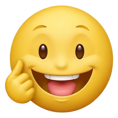 Quiero un personaje de una bolita de emoji amarilla con cara sonriente mordiéndose un dedo sticker