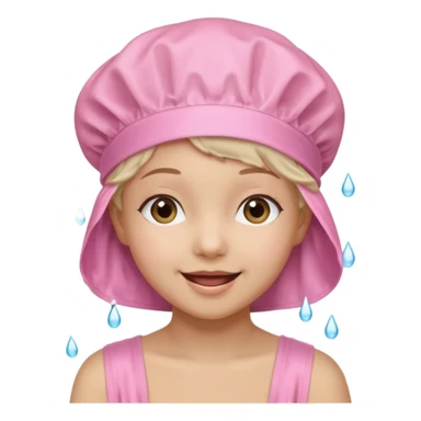happy girl with a light pink shower cap sticker