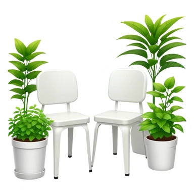  2 white plastic chairs amongst plants sticker