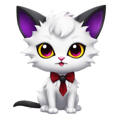 Cute-Evil-Vampiric-Batty-Cat-Black-Purple-Red-Yellow-White-Contrast-Colors-Fantasy-Fur-Sona-Chibi-Shiny-Fakémon-Hybrid with horns and big fangs neck bow white tie leg spats full body sticker
