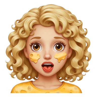 Girl with dirty blonde hair curly rolling her eyes back while her mouth is open. She also has Philadelphia cheese on her cheek. sticker