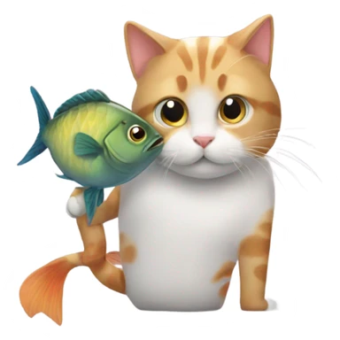 Cat with a fish friend sticker