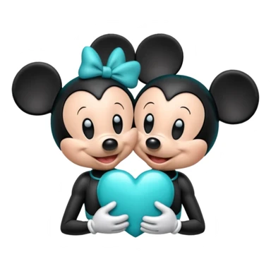 Mickey and Minnie with a teal blue heart  sticker