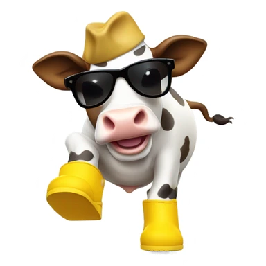 dancing cow wearing sunglasses and yellow boots sticker