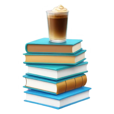 Stack of books with iced coffee sticker