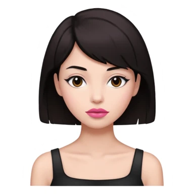 my hair is dark brown almost black, reaching my shoulder. the haircut is wolfcut, pretty lasher hut not thick. slightly pink lips. sticker
