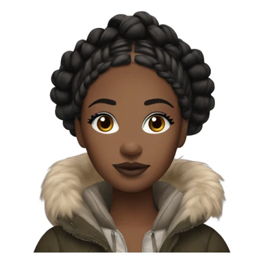 Black girl with boho braids, heavy makeup, FOV and realistic settings, lashes, makeup, with a crop top and a Canada goose jacket sticker