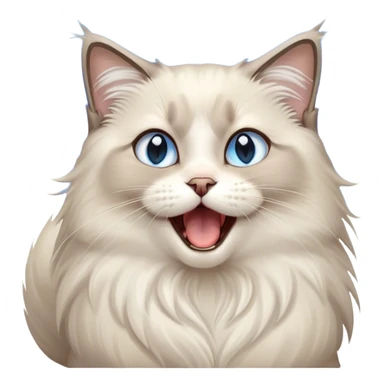 Cinematic Adorable Fluffy Light Grey Mantle Ragdoll Cat Portrait Emoji, Head tilted cutely with big, sparkling blue eyes, soft light grey fur with darker points on the ears, face, and paws, Simplified yet irresistibly adorable features, highly detailed, glowing with a soft, warm glow, high shine, yawning in a peaceful and playful manner, stylized with a touch of whimsy, bright and endearing, soft glowing outline, capturing the essence of a relaxed and loving kitten, so cute it feels like it could leap out of the screen and stretch into a cozy nap! sticker