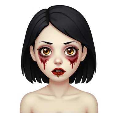 Make an emoji of a zombie woman with black hair, almond-shaped brown eyes and a labret piercing on her left lip. sticker