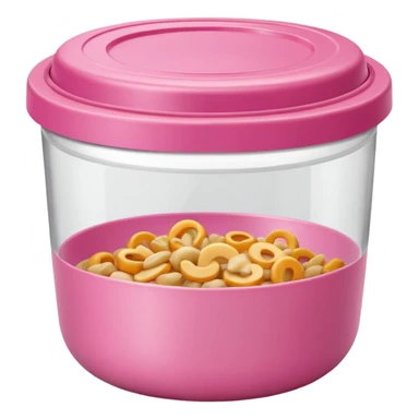 leftover food bowl, with plastic cover on top. pink sticker