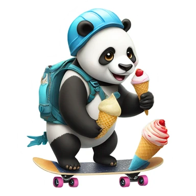 Panda eating ice cream as a fish riding a skateboard  sticker