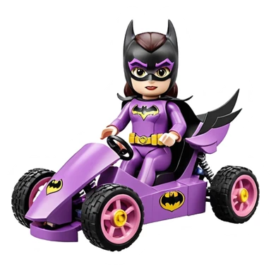 Hot full size real size-appearance electric road racing sexy BatGirl’s feminine midnight-colored tight outfit sixty’s tv show Lego dark stealthy sporty safe plush petite off-road pursuit cruiser car rose gold accents (black hair,reclined and relaxed torso and shoulders seating position) go kart  sticker