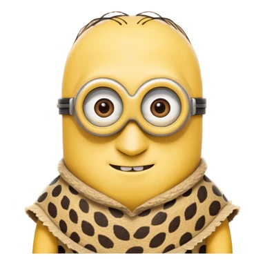 a minion wearing ancient animal skin cloth, half body, icon sticker