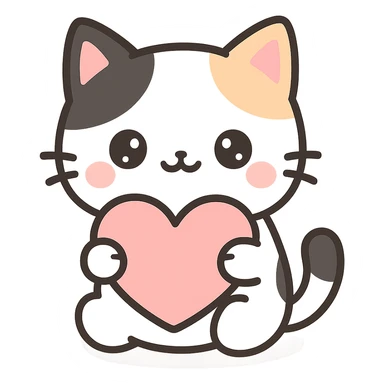 cute black and white anime cat holding a heart in paws sticker