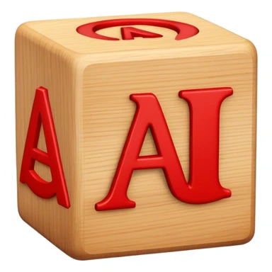 A wooden alphabet block with letter A and a cute smiling face sticker
