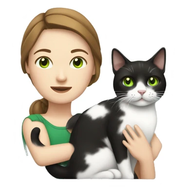 Black and white cat with female owner with brown hair and green eyes sticker