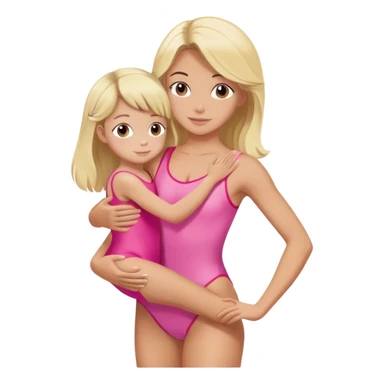 brunette trainer hugs a blonde child in a pink leotard ою в рожевому трико  sticker