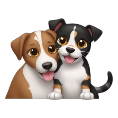 Black tabby cat and brown Jack Russell dog hugging sticker