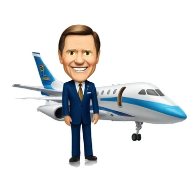 Kenneth Copeland in front of a jet sticker