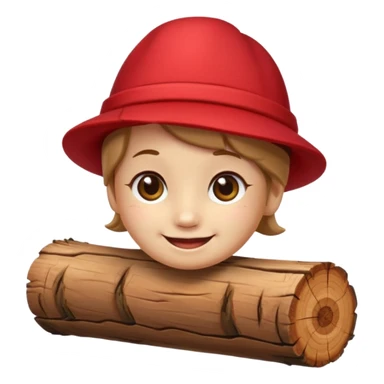 reate a small, clean and expressive emoji in the style of Discord emojis, featuring the Catalan ‘Cagatió’ (Tió de Nadal). The emoji should show a cute wooden log with a friendly smiling face, wearing the traditional red ‘barretina’ hat, with small simple legs sticker
