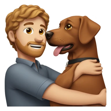 Red Labrador giving brown haired man a hug sticker