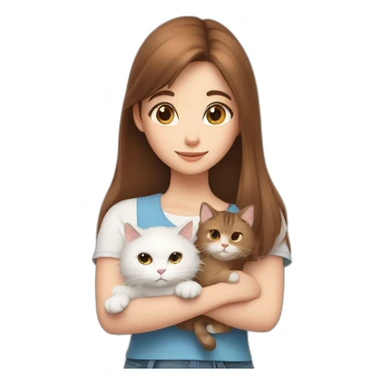 A girl with brown straight hair and a white fluffy cat lying in her arms with eyes of different colors sticker