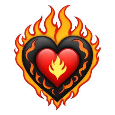 Black and red heart with flames tattoo style sticker
