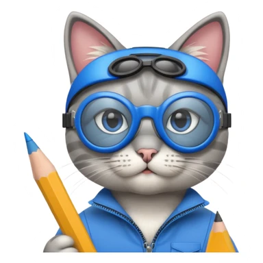 cat with blue goggles and pencil sticker