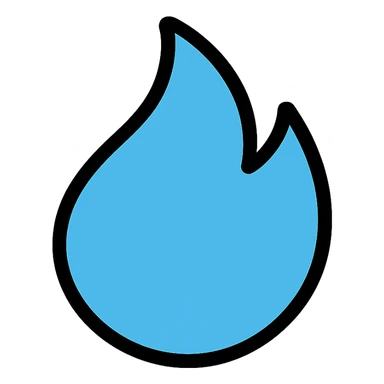 blue abstract flame shape, bold black outline, geometric style sticker