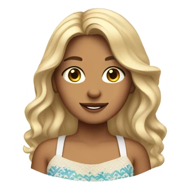 Mediterranean tanned girl with blonde lengthy wavy hair with a coastal granddaughter outfit  sticker