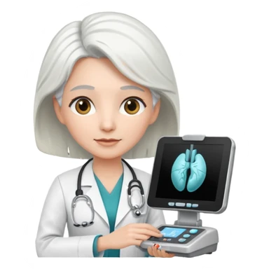 white haired female doctor working an ultrasound machine sticker